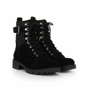 Sam Edelman Jansen Hiker Black Suede Combat Lace Up Round Toe Boot
